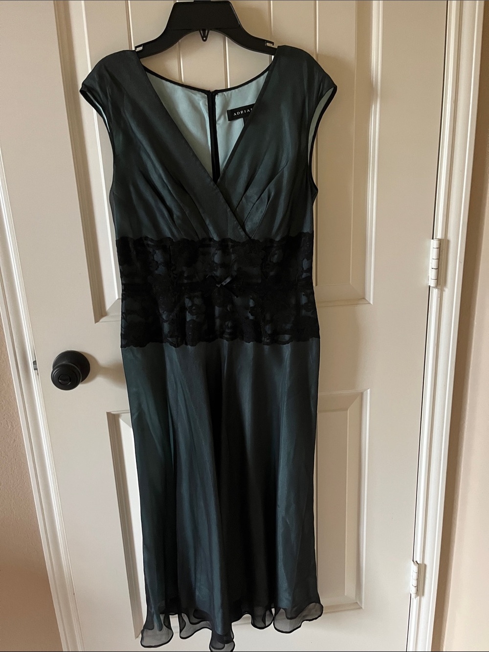 Adrianna Papell Teal Green and Black Lace Midi Dress